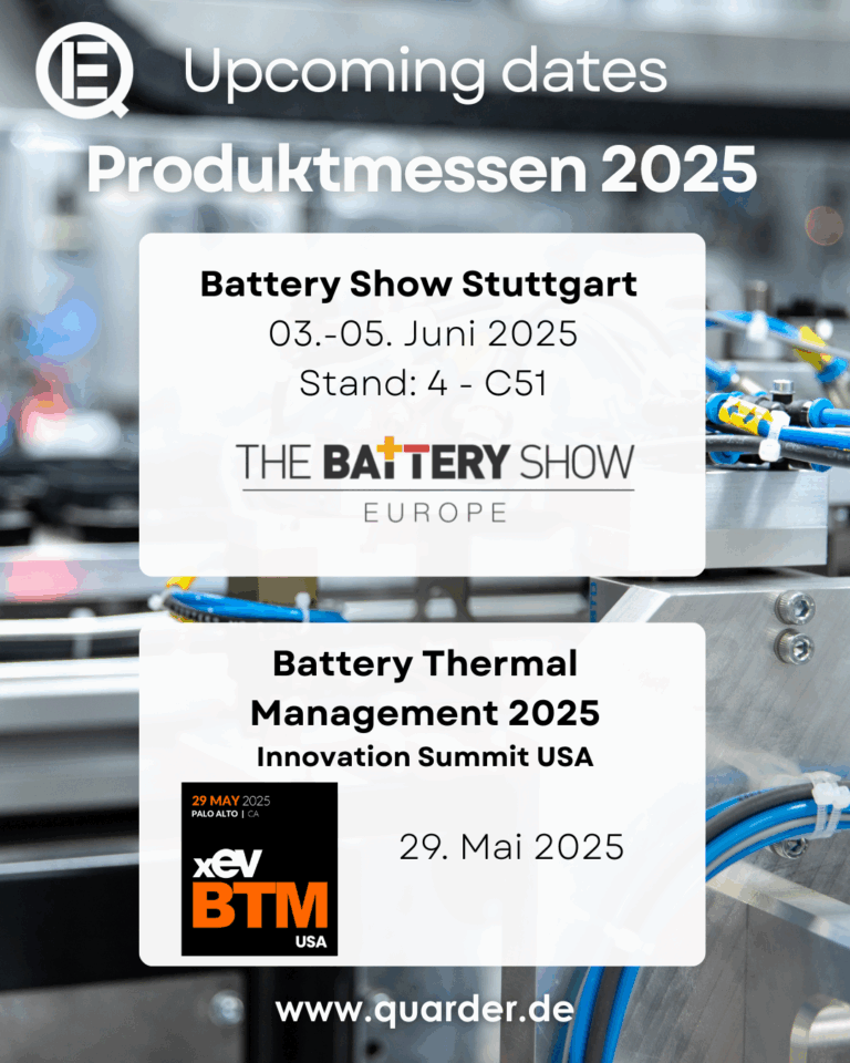 Poster mit Informationen zu zwei Messen 2025, umgeben von Maschinen, zeigt Details und Daten.