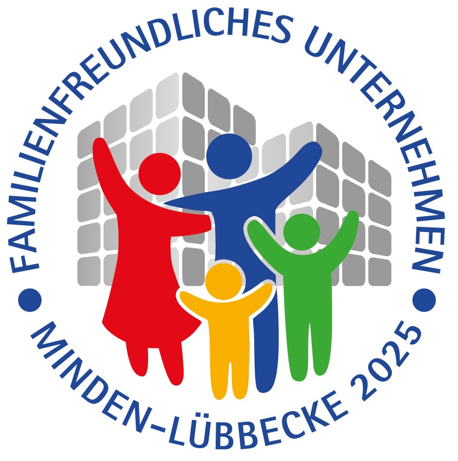 Ein Logo mit fünf bunten Figuren symbolisiert Familienfreundlichkeit.