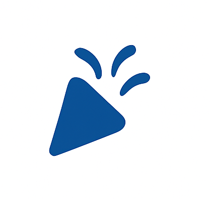 Blaues Partyhütchen mit drei Schwunglinien auf weißem Hintergrund feierlich